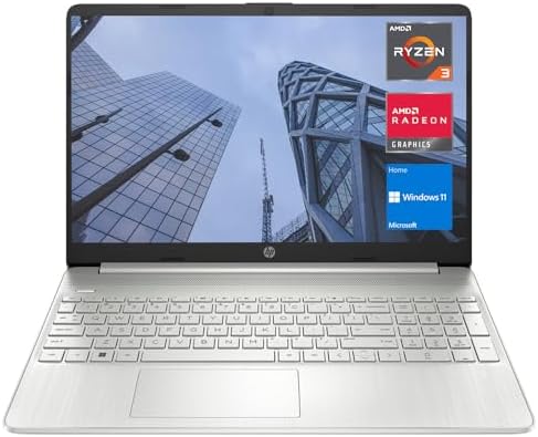 HP Essential 15 Laptop, 15.6″ HD Screen, AMD Ryzen 3 5300U, 32GB RAM, 1TB SSD, Webcam, HDMI, Wi-Fi, Windows 11 Home, Silver