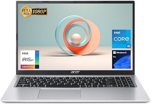 acer Aspire Laptop, 15.6″ Narrow Bezel FHD Display, Intel Core i5-1135G7, 8GB RAM, 512GB SSD, Business and Student, Elevated Design, Webcam, HDMI 2.0, RJ45, Wi-Fi 6, Windows 11 Pro, Silver