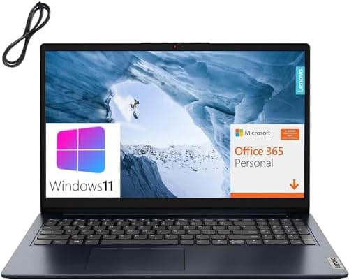 Lenovo Newest IdeaPad 1 Laptop Computer, 15.6″ FHD, Intel Pentium Silver N6000, 1-Year Office 365, 8GB DDR4 RAM, 256GB PCIe SSD, WiFi 6, BT 5.1, Abyss Blue, Windows 11 Home S, BROAG Cable