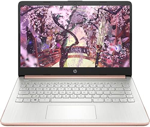 HP Premium 14-inch HD Thin and Light Laptop, Intel Dual-Core Processor, 16GB RAM, 64GB Storage, Long Battery Life, Webcam, Bluetooth, HDMI, Wi-Fi, Rose Gold, Windows 11 + 1 Year Microsoft 365