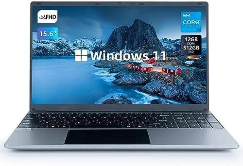 AMIAMO 15.6” Laptop Computer, 12GB DDR4 512GB SSD, Intel Celeron Quad-Core N5095 Processors, 1080P IPS FHD Display, Bluetooth 4.2, WiFi, Mini HDMI, Webcam, USB 3.0,Windows 11 Laptop.